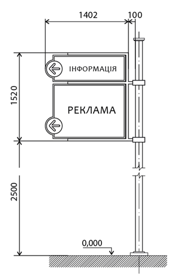 Рекламно-інформаційний покажчик, що стоїть окремо на опорі 